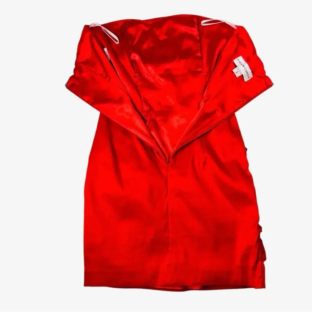 Jessica McClintock Red Satin Ruched Bandage Dress 6 Retro Vamp Party Y2K USA